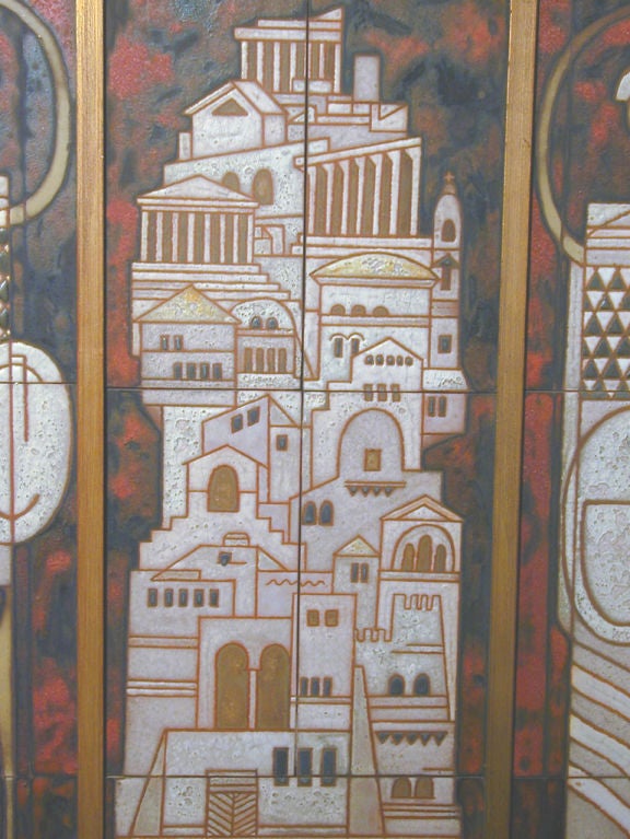 Pannello trittico di piastrelle del Medioevo di Panos Valsamakis In condizioni ottime a Philadelphia, PA