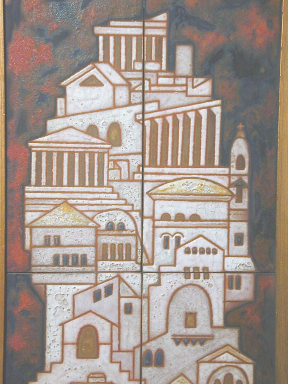 Midcentury Triptych Tile Panel by Panos Valsamakis In Excellent Condition In Philadelphia, PA