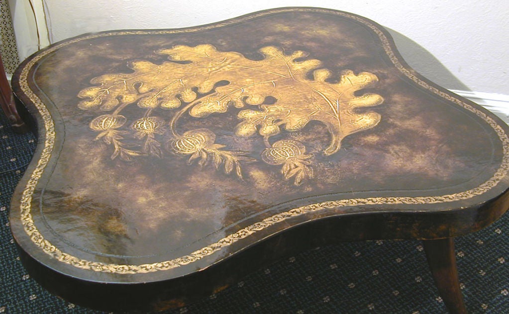 Italian Tooled and Gilded Leather Table, 1940s In Excellent Condition In Philadelphia, PA