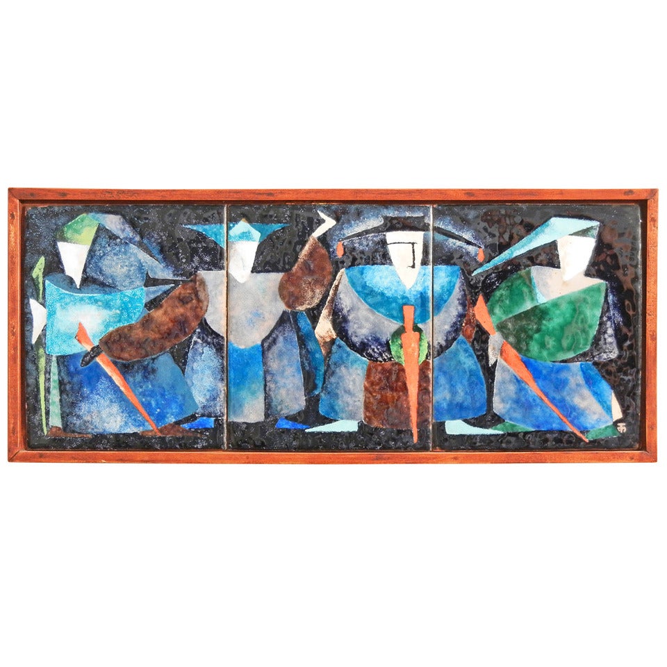 "The Blue Knights, " Brilliant, Mid-Century Enamel Panel by Hansen For Sale