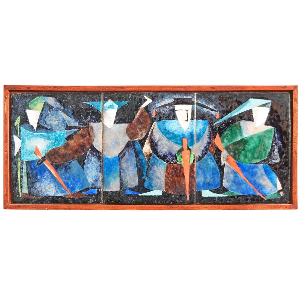 "The Blue Knights, " Brilliant, Mid-Century Enamel Panel by Hansen