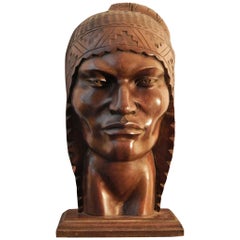"Varón peruano con tocado tradicional", Escultura Art Decó