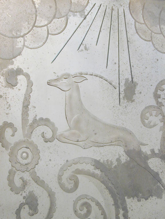 Art Deco Mirrored Panel w/ Leaping Gazelle, poss. from Waldorf