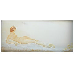 Rare Art Deco Glass Panel with Reclining Female Nude Rare Art Deco Glass Panel with Reclining Female Nude