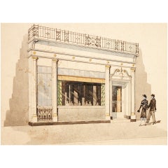 Original Colonial Revival Architectural Rendering, Watercolor