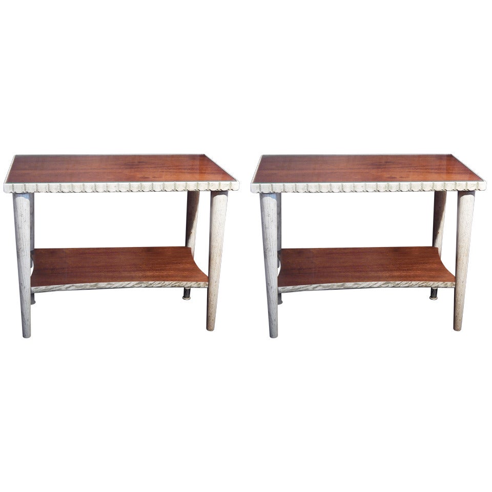 Pair of Art Deco Side Tables, Mahogany and Cerused Oak