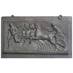 "Nude and Horsedrawn Chariot," Rare Bronze Plaque by Barbedienne
