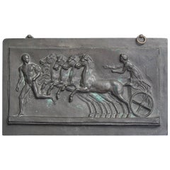 "Nude and Horsedrawn Chariot, " Rare Bronze Plaque by Barbedienne