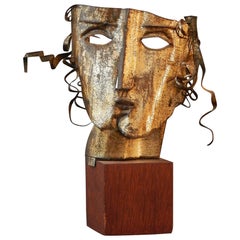 Antique "Cubist Head" Metal Sculpture by Kinzinger, 1927