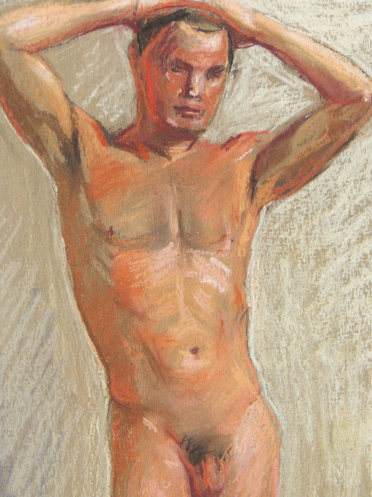 „Standing Male Nude“, pastellfarbene Zeichnung von Allyn Cox, Muralist des US- Kapitols (Art déco) im Angebot