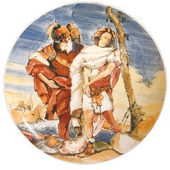 Monumental Charger/Low Bowl with Roman Scene, Made in Italy, Blue and Deep Red