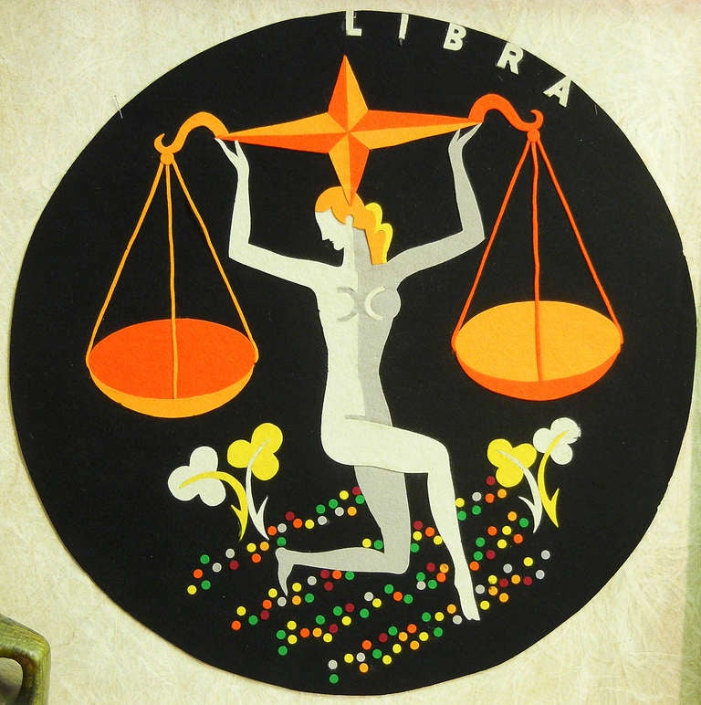 Dieses in Design und Farbgebung brillante, sehr seltene Art-Déco-Paneel wurde von Andrew Szoeke, dem ungarisch-amerikanischen Künstler, der vor allem für seine Möbel mit Holzintarsien bekannt ist, als Filzapplikation geschaffen.  Hier verwendet