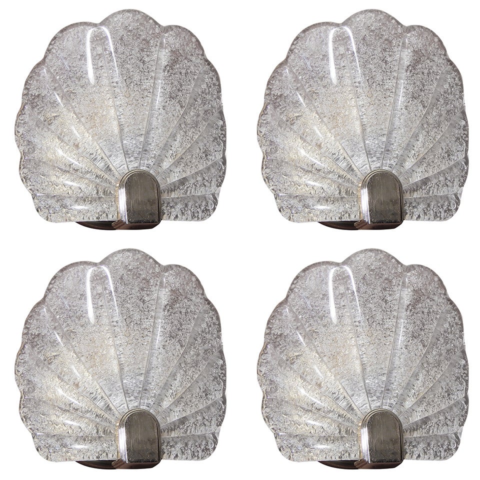 Set of Four Scallop Form Murano Sconces with Brass Fittings