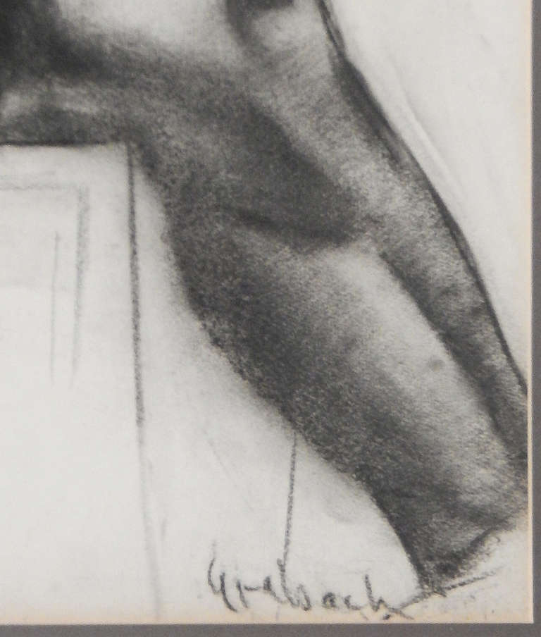 „Sitzender schwarzer Akt“, wichtige und seltene Zeichnung von John Grabach (Art déco) im Angebot