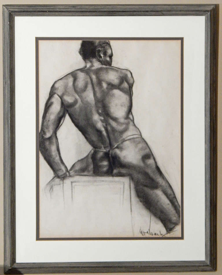 „Sitzender schwarzer Akt“, wichtige und seltene Zeichnung von John Grabach (amerikanisch) im Angebot
