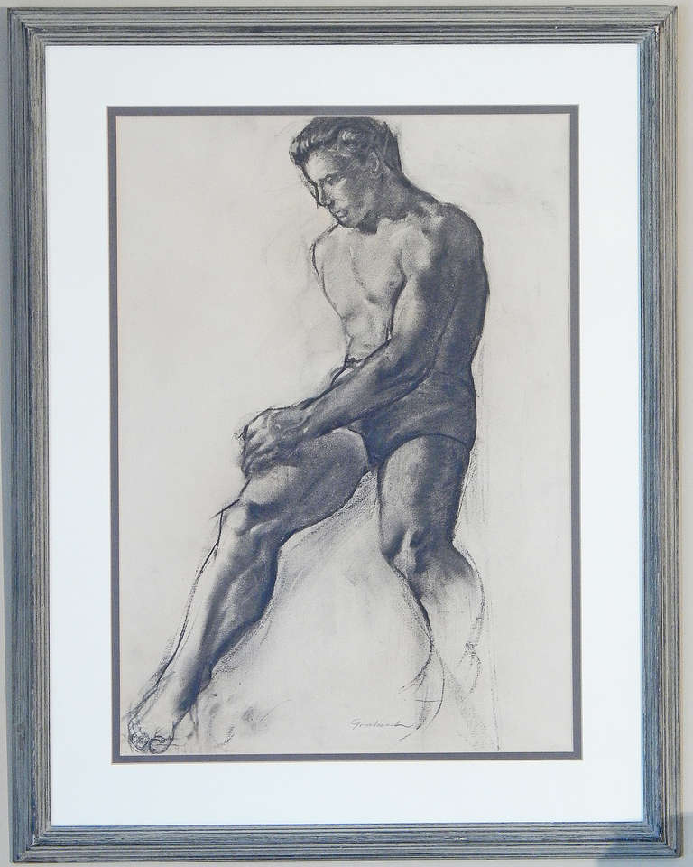 „“Nacktstudie“, seltene und wichtige Zeichnung von John Grabach (amerikanisch) im Angebot