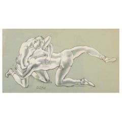 "Headlock, " Art Deco Painting with Wrestling Theme by Littlefield, 1941