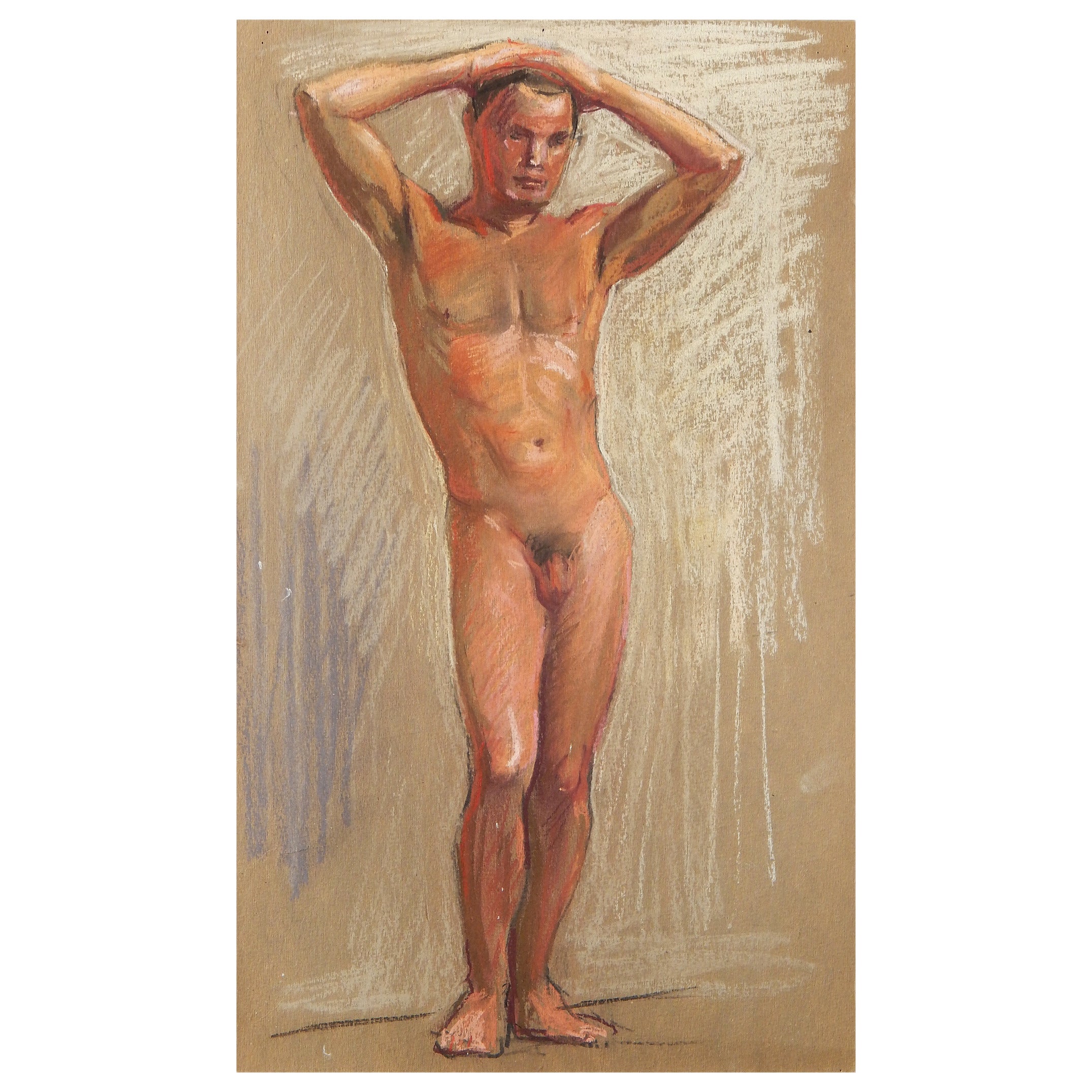 „Standing Male Nude“, pastellfarbene Zeichnung von Allyn Cox, Muralist des US- Kapitols im Angebot