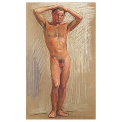 „Standing Male Nude“, pastellfarbene Zeichnung von Allyn Cox, Muralist des US- Kapitols