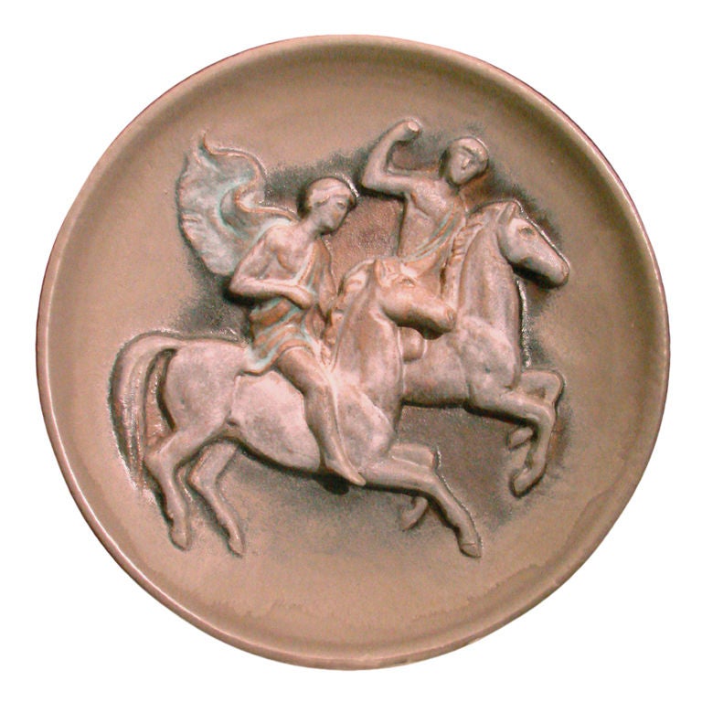 Large Charger with Classical Figures on Horseback, Italian For Sale
