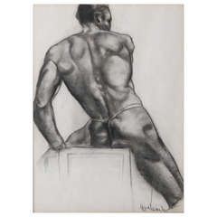 "Seated Black Nude," Important and Rare Drawing by John Grabach