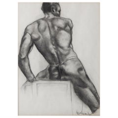 "Seated Black Nude, " Important and Rare Drawing by John Grabach