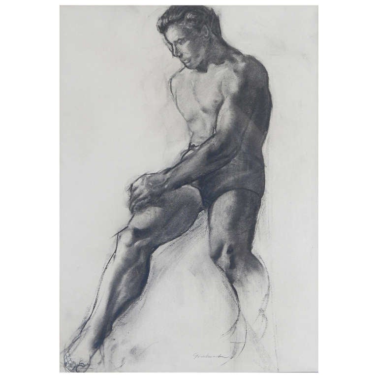 "Studio di nudo", raro e importante disegno di John Grabach