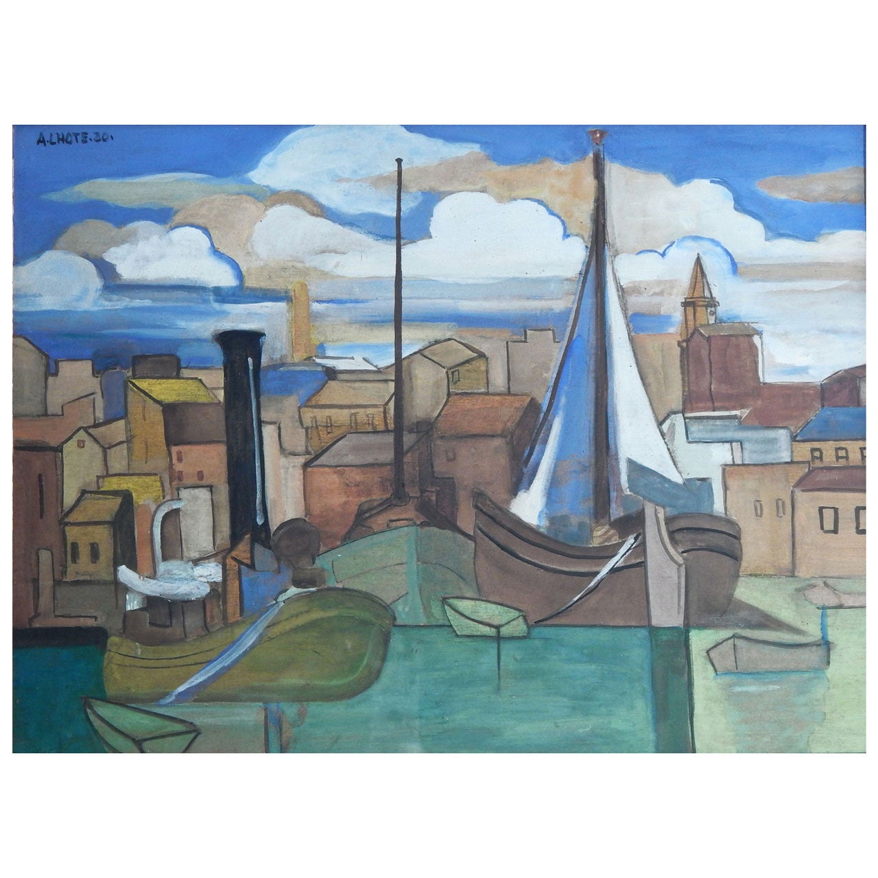 "Portside View, " Important Cubist Painting by Andre Lhote