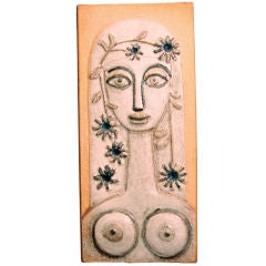 Danish Mid-Century Stoneware Plaque with Female Nude
