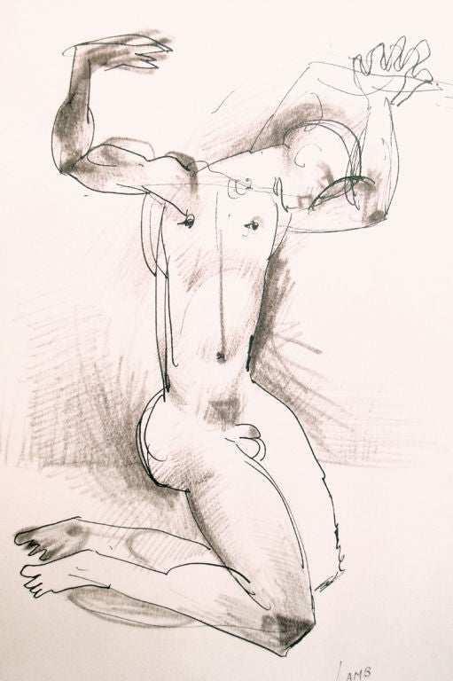 Stark and sensuous at the same time, this drawing was made by Robert Lamb in the early 1950s, shortly after he graduated from the prestigious Rhode Island School of Design. Although primarily known for teaching sculpture at Cornell University and