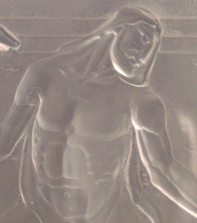 Mid-20th Century Rare Art Deco Glass Panel with Hercules and Hydra in Bas Relief