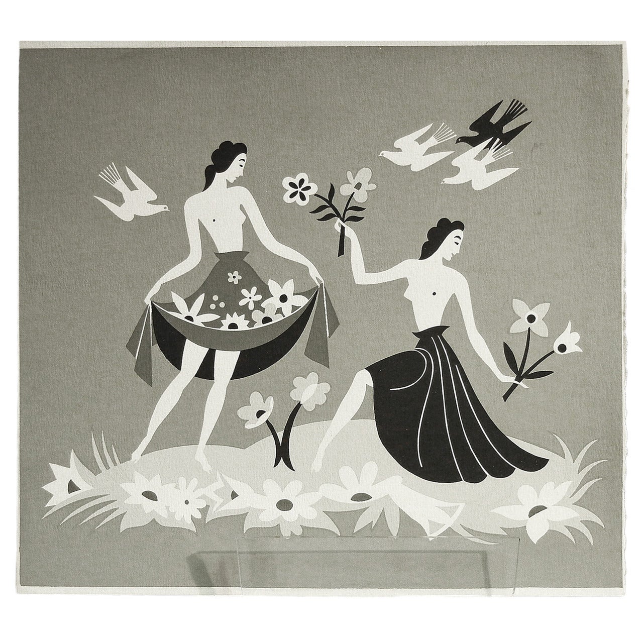 "Spring, " Brilliant Silkscreen Art Deco Print by Szoeke For Sale
