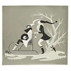 "Winter, " Brilliant Silkscreen Art Deco Print by Szoeke