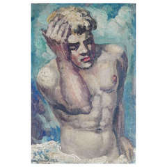 Vintage "Nude in the Surf, " Painting of Male Youth in Provincetown by Bartsch