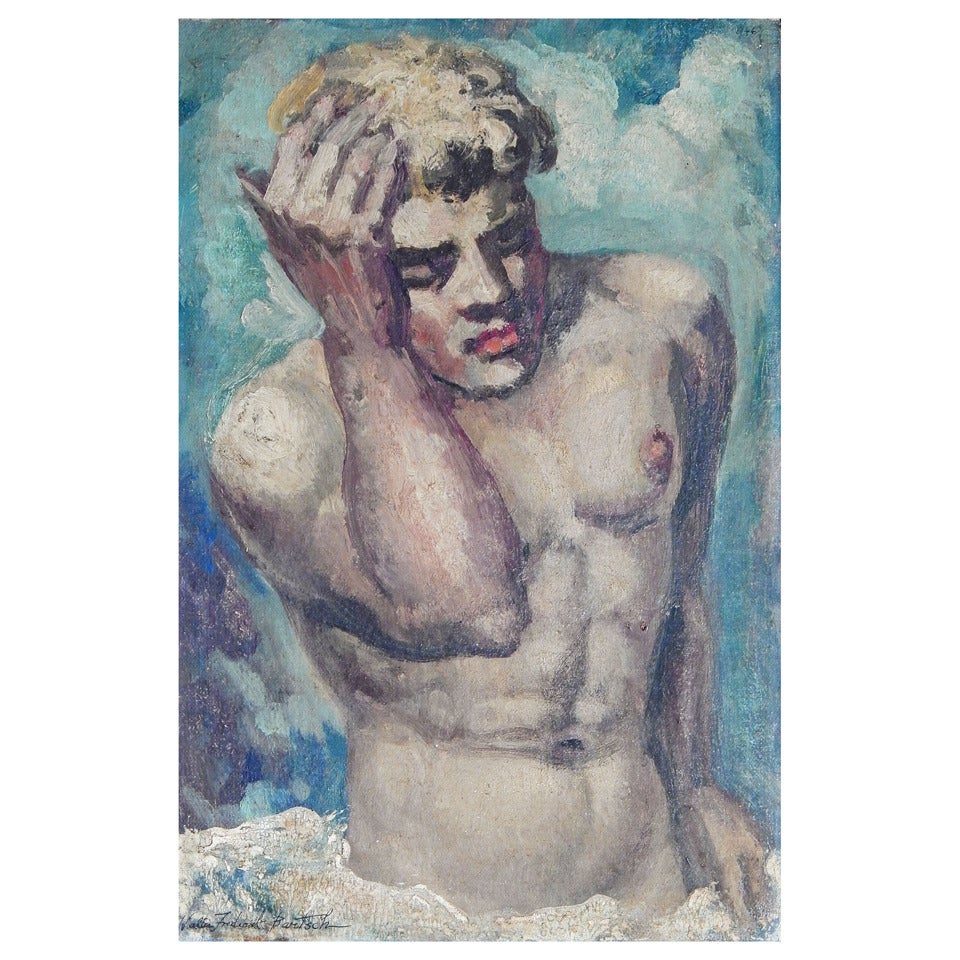 "Nude in the Surf, " Painting of Male Youth in Provincetown by Bartsch