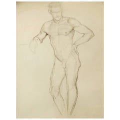 "Male Nude with Hand on Hip," Fine Drawing by Dunbar Beck, WPA Muralist