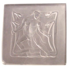 Rare Art Deco Glass Panel with Hercules and Hydra in Bas Relief