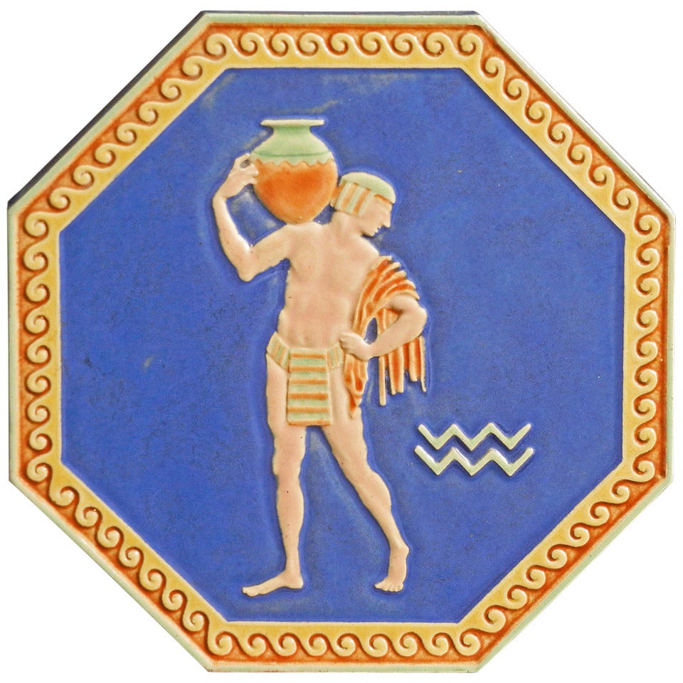 "Egyptian Water Carrier, " Large, Rare Art Deco Tile with Nude Male For Sale