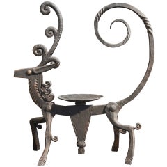 "Reindeer, " Tour de Force Art Deco Wrought Iron Sculpture-Candle Stand