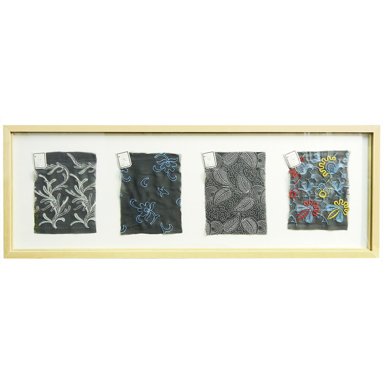 Juego enmarcado de muestrarios de telas Art Déco bordadas, Alemania en venta