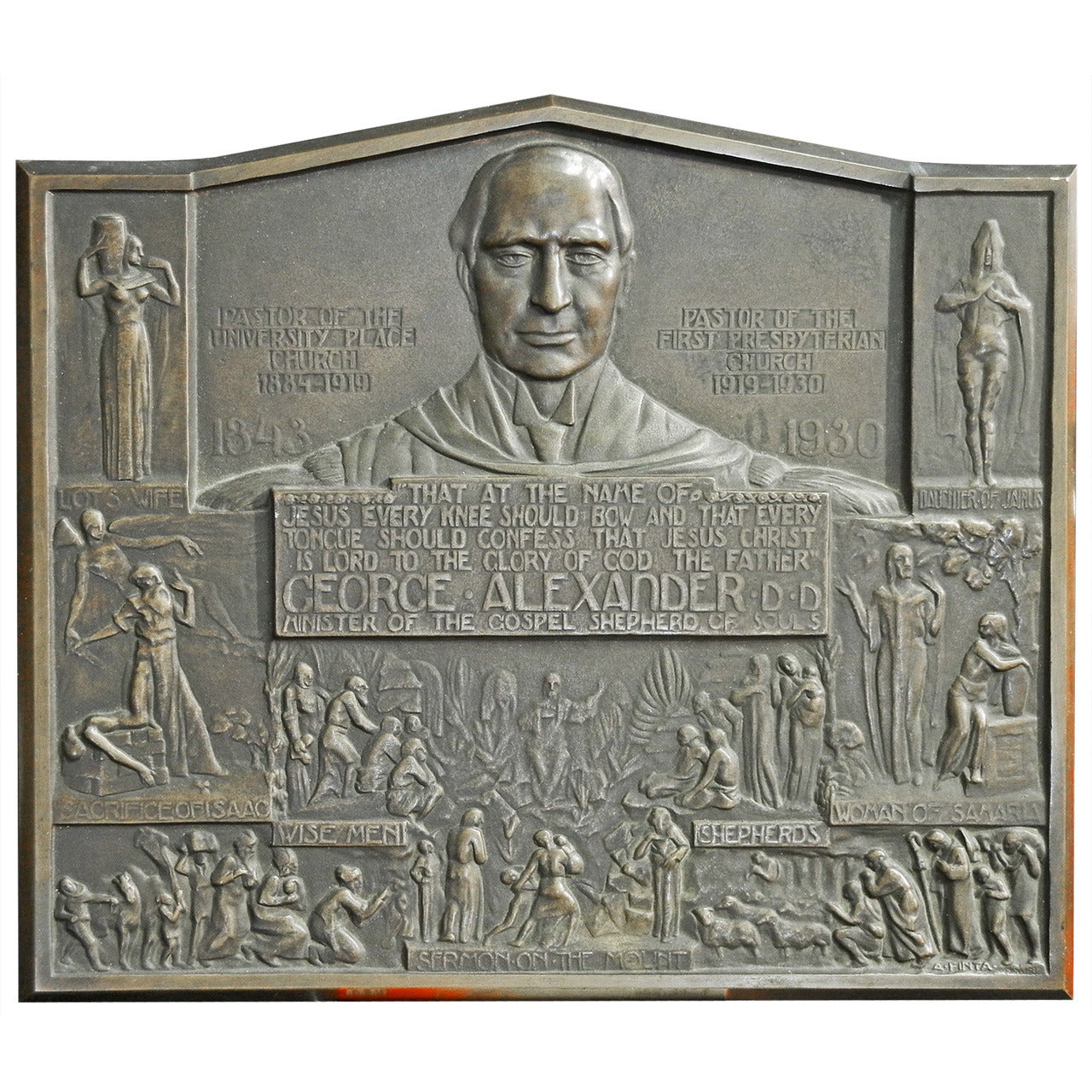 Important Art Deco Bronze Panel, Portrait of George Alexander For Sale