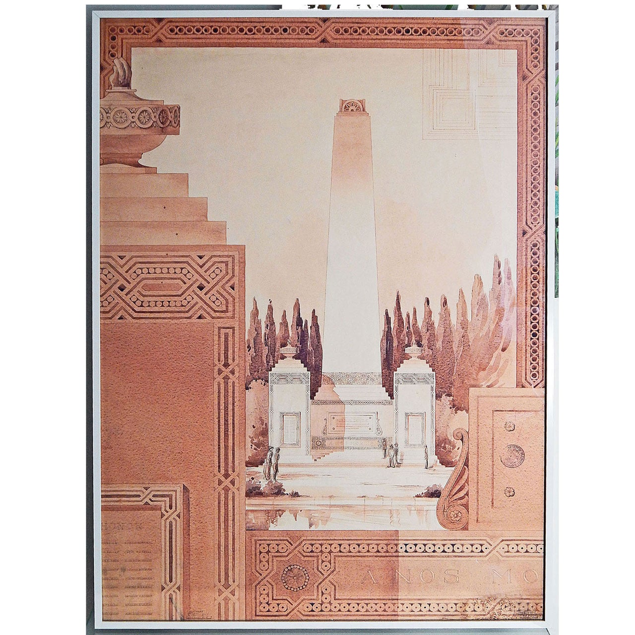 "A Memorial Shaft, " Large, Art Deco Architectural Rendering by Seibert, 1930