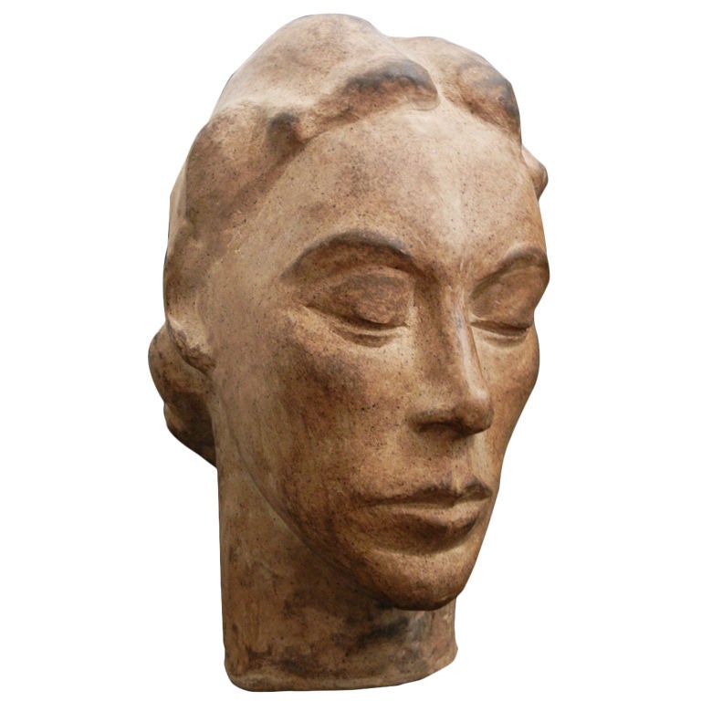 „Frauenkopf“, Art-déco-Skulptur eines Mannes von Fenton, 1930er Jahre
