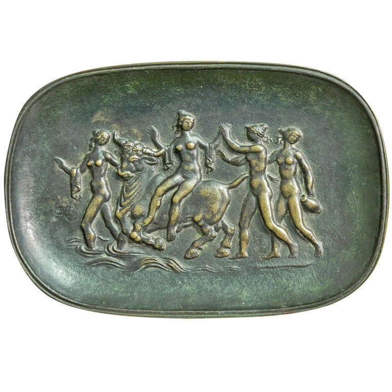 "Europa and the Bull" Fine and Rare Art Deco Bronze Tray
