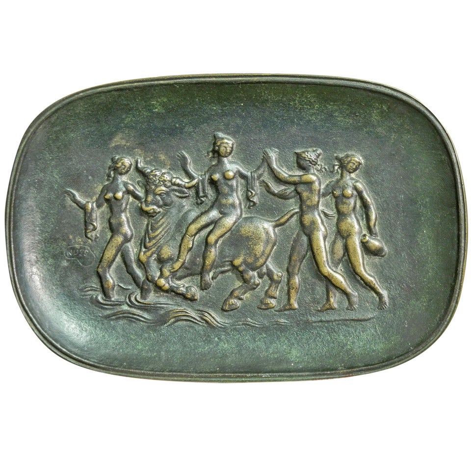 "Europa and the Bull" Fine and Rare Art Deco Bronze Tray For Sale