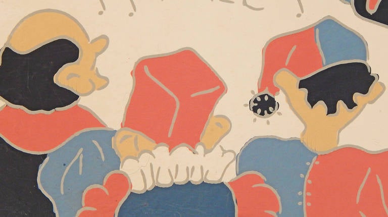 Seltene, auffällige Linoleum-Tafel mit Kinderspielzeug- Rhyme-Motiv „Old King Cole“ (amerikanisch) im Angebot