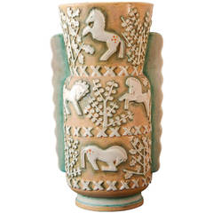 "Poneys tachetés":: rare vase de sol Art déco d'Ernest D'Hossche