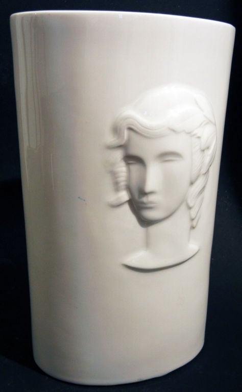 American Art Deco Vase with Relief of Woman's Head by De Vegh