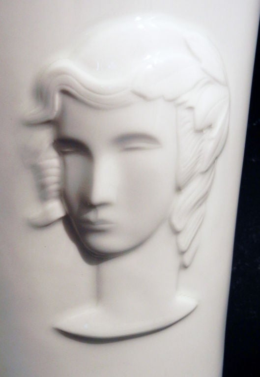 Mid-20th Century Art Deco Vase with Relief of Woman's Head by De Vegh