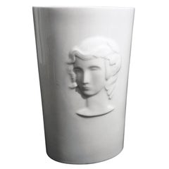 Art Deco Vase with Relief of Woman's Head by De Vegh